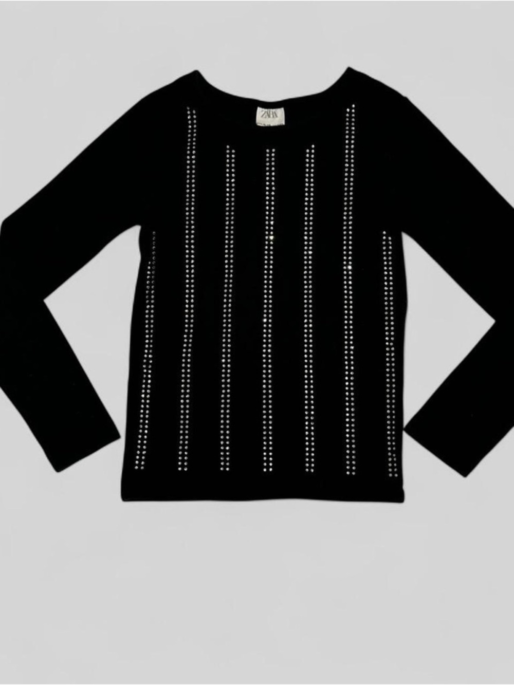 Zara Black Long Sleeve Top with Silver Stud Stripes